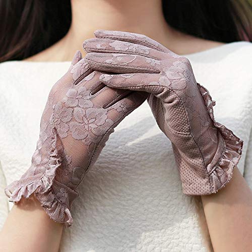 Guantes de Pantalla táctil de Encaje Sexis a la Moda, Protector Solar de Verano para Mujer, Guantes Antideslizantes para conducción UV, Guantes de Hoja de Loto de Encaje para Ciclismo -Purple