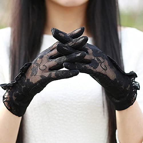 Guantes de Pantalla táctil de Encaje Sexis a la Moda, Protector Solar de Verano para Mujer, Guantes Antideslizantes para conducción UV, Guantes de Hoja de Loto de Encaje para Ciclismo -Purple