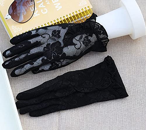 Guantes de Pantalla táctil de Encaje Sexis a la Moda, Protector Solar de Verano para Mujer, Guantes Antideslizantes para conducción UV, Guantes de Hoja de Loto de Encaje para Ciclismo -Purple