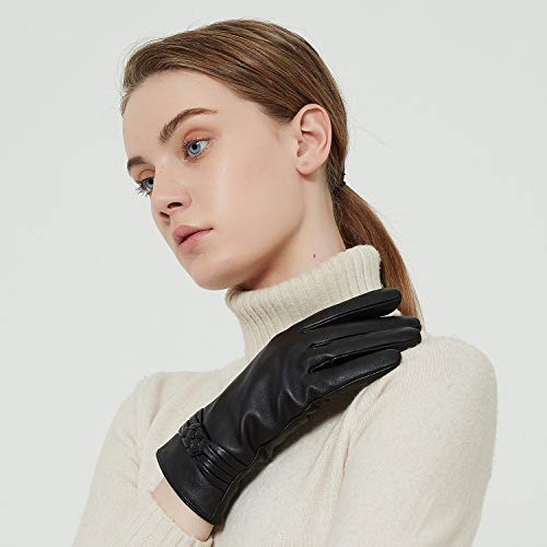 Guantes de piel de oveja genuina para mujer, cálidos de invierno para pantalla táctil, con forro de cachemira