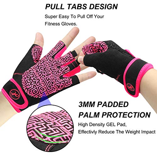 Guantes Gimnasio Hombre Mujer, HNOOM Guantes Pesas, Gym Guantes Fitness Transpirable con Protección Palma, Antideslizante Guantes Crossfit para Levantamiento de Pesas, Musculación, Fitness (Rosado, M)