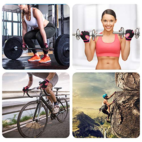 Guantes Gimnasio Hombre Mujer, HNOOM Guantes Pesas, Gym Guantes Fitness Transpirable con Protección Palma, Antideslizante Guantes Crossfit para Levantamiento de Pesas, Musculación, Fitness (Rosado, M)