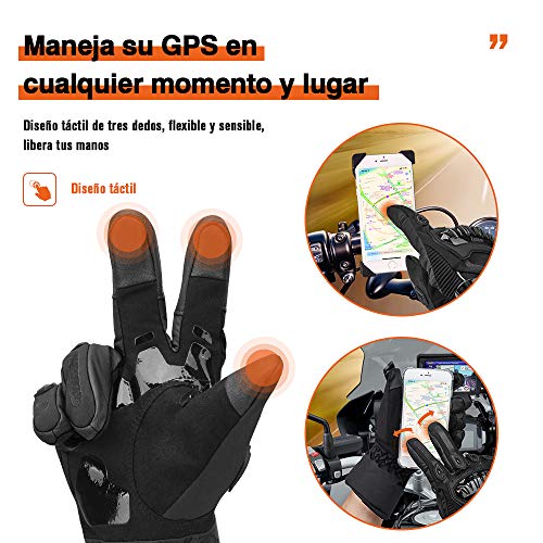 Guantes Moto 2KP Homologados para Invierno, Guantes Impermeables de Moto con Pantalla Táctil, Guantes Protectores de Motociclismo de Dedo Completo para Invierno
