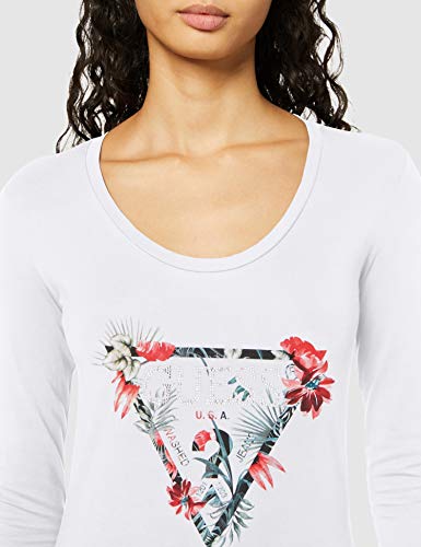 Guess LS Cn Lorella tee Camiseta, Bianco, XL para Mujer