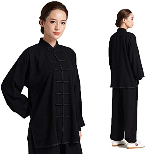 GUIOB Uniforme de Tai Chi Mujer Trajes de Artes Marciales Hombre Mujer Tradicional China Trajes Ropa de Kung Fu,Black-M