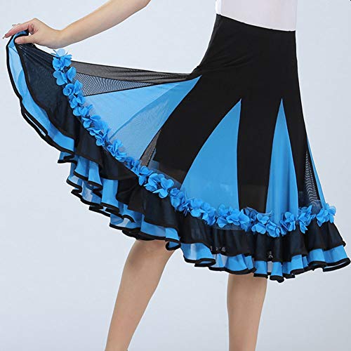 Guiran Mujer Flores Faldas Plisada De Baile De Salon Latino Tango Vestidos Práctica De La Danza Vals Ropa Lago Azul Un tamaño