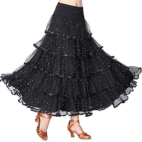 Guiran Mujer Largo Faldas De Baile De Vals Salon Latino Tango Maxi Plisada Vestidos Práctica De La Danza Ropa Negro Un tamaño
