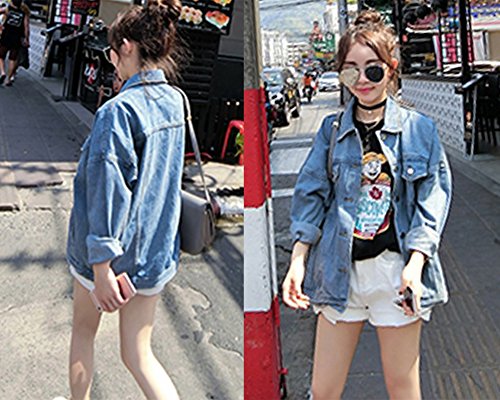 Guiran Mujer Manga Larga Vintage Boyfriend Suelto Chaquetas De Mezclilla Oversize Rotos Cazadora Vaquera Azul Claro XL
