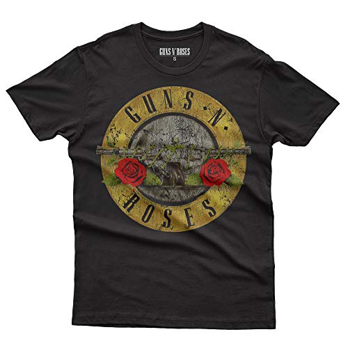 Guns N' Roses Vintage Bullet Logo T-Shirt Official Licensed Hombre, Small, Negro