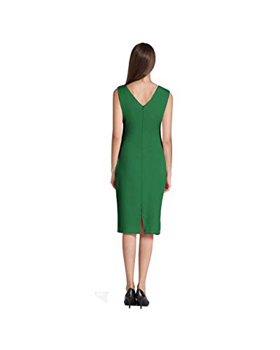 GUOCU Vestido Lápiz Plisado Cuello en V Ajustado para Mujer Oficina Cóctel Fiesta Verde XL