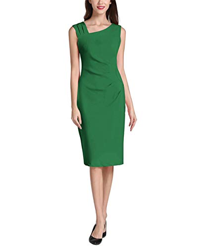 GUOCU Vestido Lápiz Plisado Cuello en V Ajustado para Mujer Oficina Cóctel Fiesta Verde XL