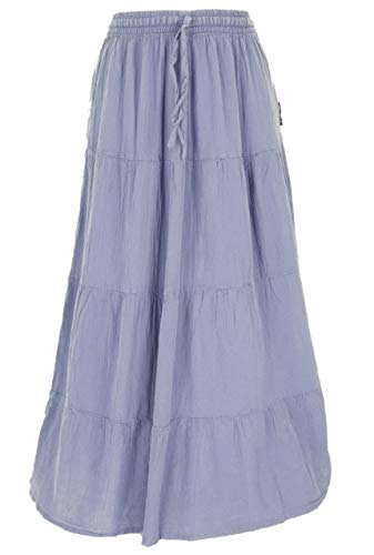 GURU SHOP Falda estilo hippie chic, falda flamenca, de algodón, para mujer, alternativa azul grisáceo L
