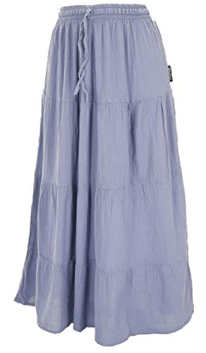 GURU SHOP Falda estilo hippie chic, falda flamenca, de algodón, para mujer, alternativa azul grisáceo L