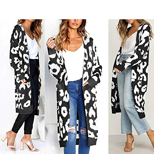 Guy Eugendssg Women Leopard Knitted Long Cardigan Long Sleeve Sweater Overcoat For Women Autumn Outwear Coats 5 M