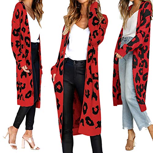 Guy Eugendssg Women Leopard Knitted Long Cardigan Long Sleeve Sweater Overcoat For Women Autumn Outwear Coats 5 M