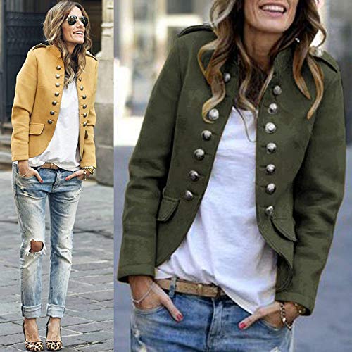 GWEI Elegante chaqueta de traje para mujer con tira de botones, estilo militar, para el tiempo libre, para negocios, oficina, traje. verde M