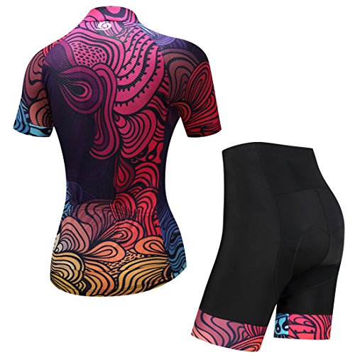 GWELL Maillot Ciclismo Mujer Cclismo Conjunto de Ropa + Culote Pantalones Acolchado 3D para Bicicleta Verano Deportes al Aire Libre