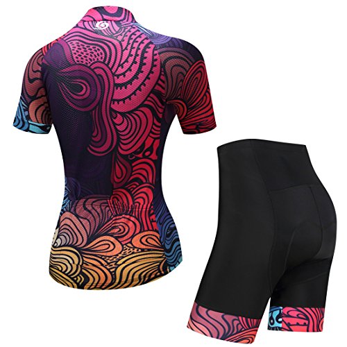 GWELL Maillot Ciclismo Mujer Cclismo Conjunto de Ropa + Culote Pantalones Acolchado 3D para Bicicleta Verano Deportes al Aire Libre