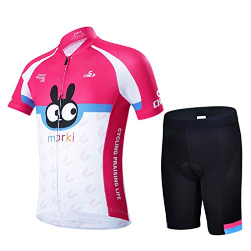 gwell Niños Dibujos animados – Rueda equipación de ciclismo para niño Chica Manga Corta + pantalones con asiento acolchado, color rosa Hase, tamaño xx-large