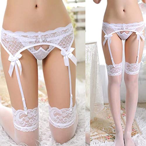 GZSC Sexy Medias 1Pcs 4 Colores Chicas Sexy Sheer Arco del cordón Mujeres Top Muslo Medias Medias de Liga y Liguero Accesorios Lencería (Color : White)