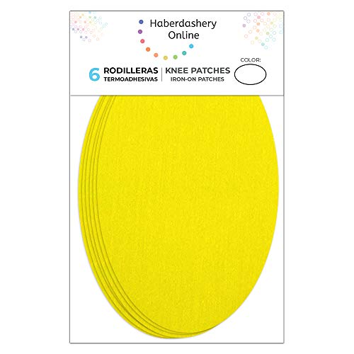 Haberdashery Online 6 Rodilleras Color Amarillo termoadhesivas de Plancha. Coderas para Proteger tu Ropa y reparación de Pantalones, Chaquetas, Jerseys, Camisas. 16 x 10 cm. RP15