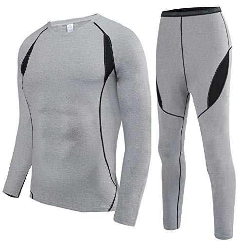 HAINES Conjunto Termico Hombre Ropa Interior Termica Esqui Camiseta Termica para Montaña Ciclismo Fitness Gris M