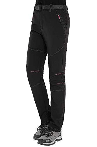 HAINES Pantalon Trekking Mujer Impermeable Pantalones de Montaña Invierno Pantalón Softshell de Senderismo, Negro 1, Gr. EU-XL