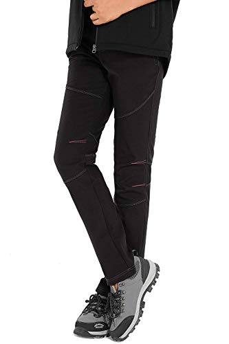 HAINES Pantalon Trekking Mujer Impermeable Pantalones de Montaña Invierno Pantalón Softshell de Senderismo, Negro 1, Gr. EU-XL