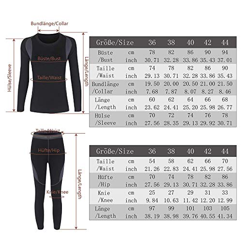 HAINES Ropa Interior Térmica Esqui Mujer Ropa Térmica Interior para Running Montaña Ciclismo Fitness Negro Gr.36