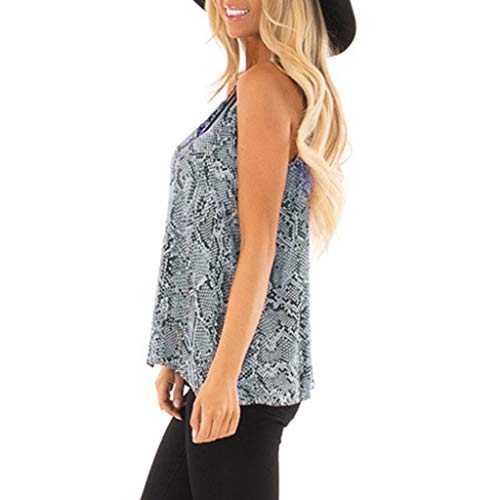 Halter de Las Mujeres con Cuello en v Serpiente Estampado sin Mangas Chaleco Ocasional Elegantes Blusa Delgado Sudadera Mujer Camiseta Primavera y Verano riou