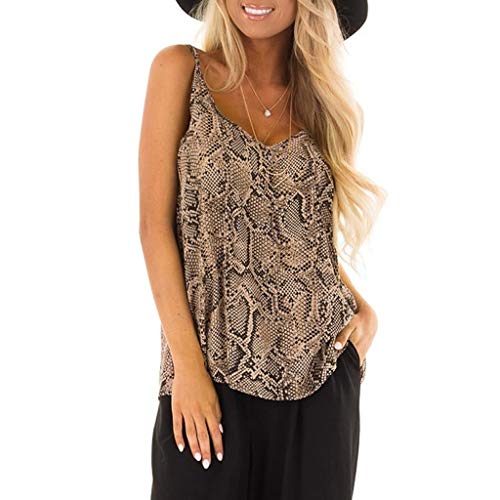 Halter de Las Mujeres con Cuello en v Serpiente Estampado sin Mangas Chaleco Ocasional Elegantes Blusa Delgado Sudadera Mujer Camiseta Primavera y Verano riou