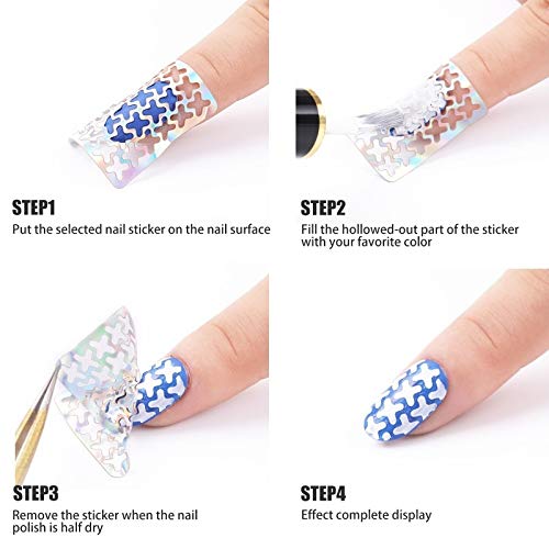 Hanyousheng 144 Piezas Pegatinas de Plantilla de Vinilos de Uña Pegatina de Decoración de Arte de Uña Kit de Diseño de Uñas Adorno de Punta de Uña, 24 Hojas Uñas para Diseño de Arte de Uñas