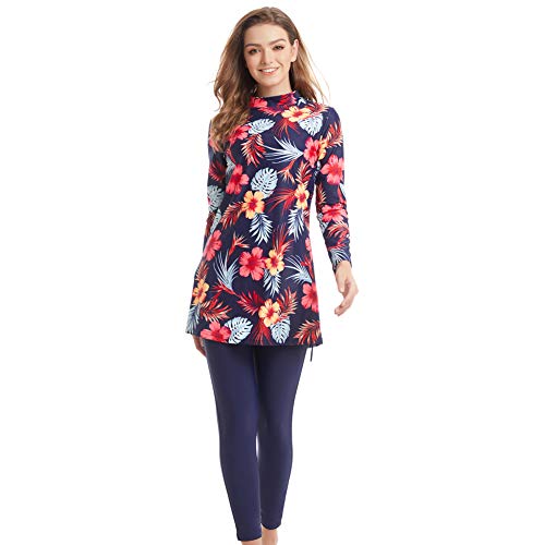 HAOFAN Pañal para baño musulmán Mujeres Niñas Traje de baño Muslim Swimwear Niñas Damas Modeste Protectora Completa Beachwear Burqini Burkini