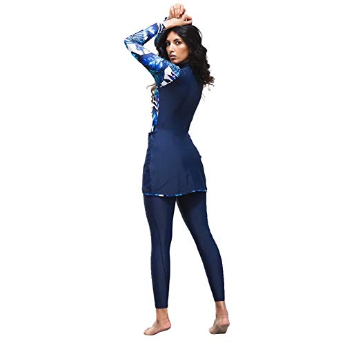 HaoFan - Traje de baño Musulman Modeste - Conjunto de burkini para mujer, conjunto de pantalones de hijab cobertura completa de secado rápido, elástico, protección solar UPF 50+ azul XL