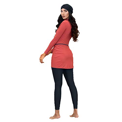 HaoFan - Traje de baño Musulman Modeste - Conjunto de burkini para mujer, conjunto de pantalones de hijab cobertura completa de secado rápido, elástico, protección solar UPF 50+ naranja L