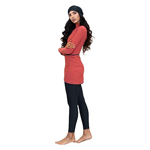 HaoFan - Traje de baño Musulman Modeste - Conjunto de burkini para mujer, conjunto de pantalones de hijab cobertura completa de secado rápido, elástico, protección solar UPF 50+ naranja L