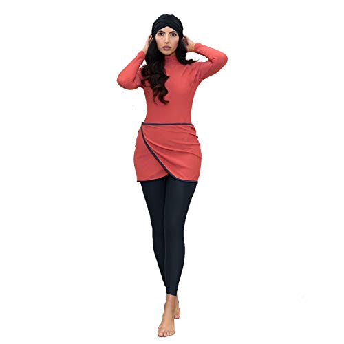 HaoFan - Traje de baño Musulman Modeste - Conjunto de burkini para mujer, conjunto de pantalones de hijab cobertura completa de secado rápido, elástico, protección solar UPF 50+ naranja L