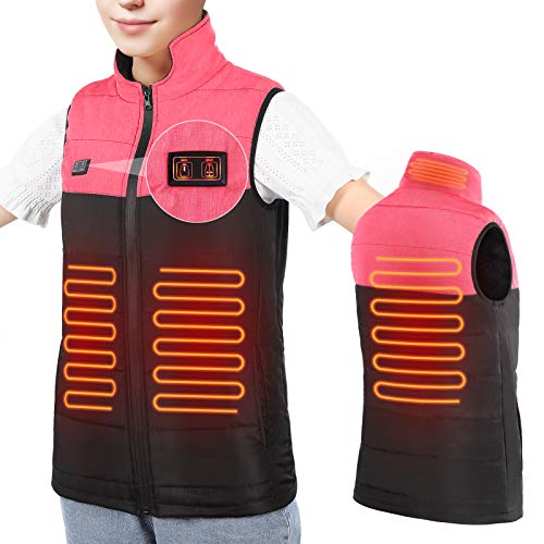 Haofy Chaleco Calefactor Mujer Eléctrica Chaqueta Calefactable con 3 Temperaturas Ajustables & 4 Zonas, USB Ropa con Calefaccion para Al Aire Libre Motocicleta , Camping, Senderismo, Esquí, Rojo (XL)