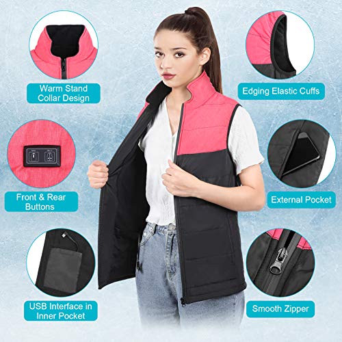 Haofy Chaleco Calefactor Mujer Eléctrica Chaqueta Calefactable con 3 Temperaturas Ajustables & 4 Zonas, USB Ropa con Calefaccion para Al Aire Libre Motocicleta , Camping, Senderismo, Esquí, Rojo (XL)