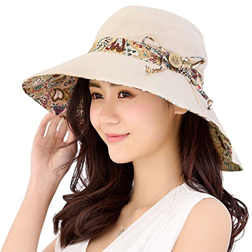 HAPEE - Sombrero de verano para mujer, factor de protección solar 50, reversible y plegable, ala ancha, ideal para la playa Beige beige Large
