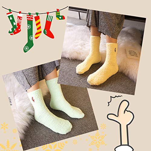HapiLeap - Calcetines de microfibra súper suaves para mujer, mullidos y cálidos, ideales para el invierno y para estar por casa, 5 pares Estilo B (Ciervo) Talla única