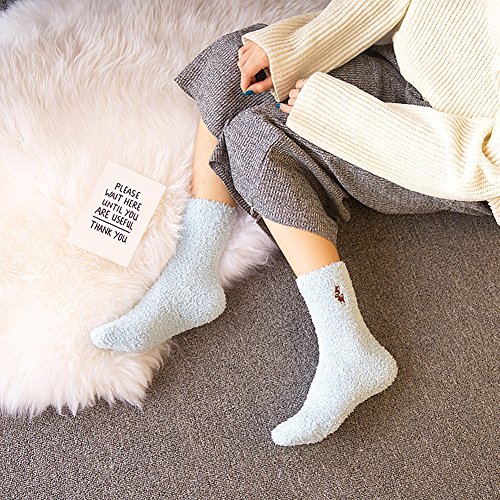 HapiLeap - Calcetines de microfibra súper suaves para mujer, mullidos y cálidos, ideales para el invierno y para estar por casa, 5 pares Estilo B (Ciervo) Talla única