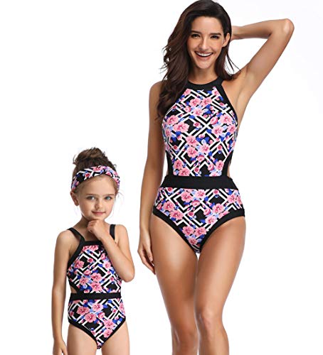 Happy Cherry - Bañador Madre e Hija Iguales de Verano Transpirable una Piezas Traje de Baño Familiar Elástica Bikini de Playa para Mujer Niñas
