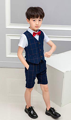 Happy Cherry - Traje Bebé Niños para Fiesta Boda Ropa Elegante de Bautizo Ceremonia Chaleco con Camisa Pantalones Cortos para Bebés Infantiles - 5-6 Años - Azul
