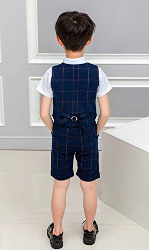 Happy Cherry - Traje Bebé Niños para Fiesta Boda Ropa Elegante de Bautizo Ceremonia Chaleco con Camisa Pantalones Cortos para Bebés Infantiles - 5-6 Años - Azul