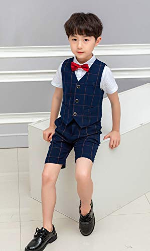 Happy Cherry - Traje Bebé Niños para Fiesta Boda Ropa Elegante de Bautizo Ceremonia Chaleco con Camisa Pantalones Cortos para Bebés Infantiles - 5-6 Años - Azul