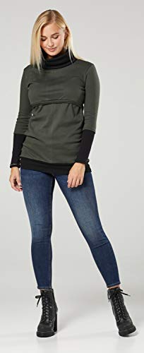 Happy Mama. Mujer Sudadera Cuello Chimenea Panel de la Lactancia Premamá. 348p (Caqui & Negro, 38-40, L)