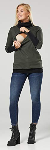 Happy Mama. Mujer Sudadera Cuello Chimenea Panel de la Lactancia Premamá. 348p (Caqui & Negro, 38-40, L)