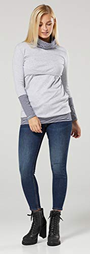 Happy Mama. Mujer Sudadera Cuello Chimenea Panel de la Lactancia Premamá. 348p (Gris & Armada Rayas, 42-44, 2XL)