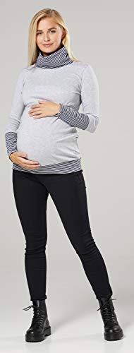Happy Mama. Mujer Sudadera Cuello Chimenea Panel de la Lactancia Premamá. 348p (Gris & Armada Rayas, 42-44, 2XL)